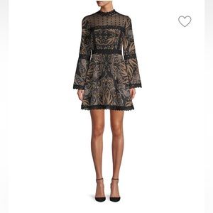 EUC CUPCAKES AND CASHMERE Lace-Trim Paisley-Print Long sleeve Mini Dress